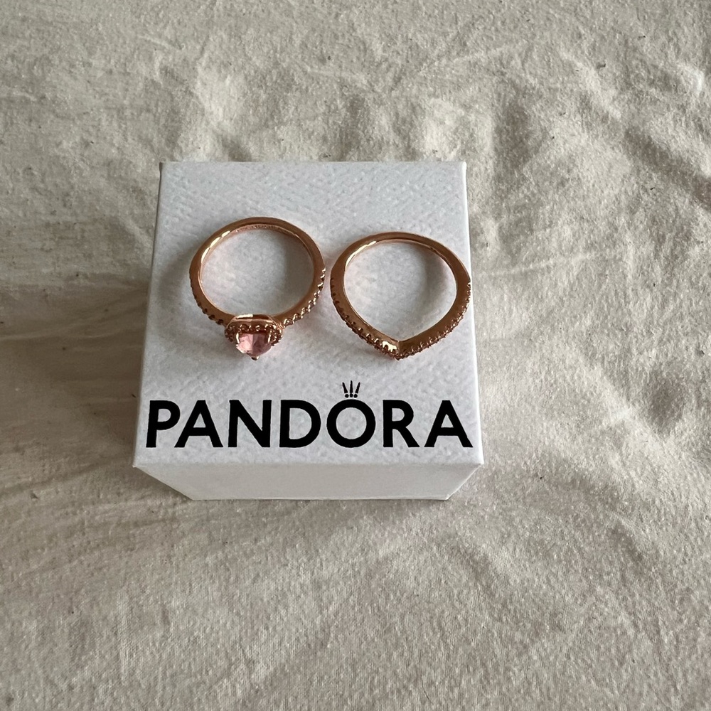 Pandora Rose Gold Heart Stackable Ring Set With P… - image 4